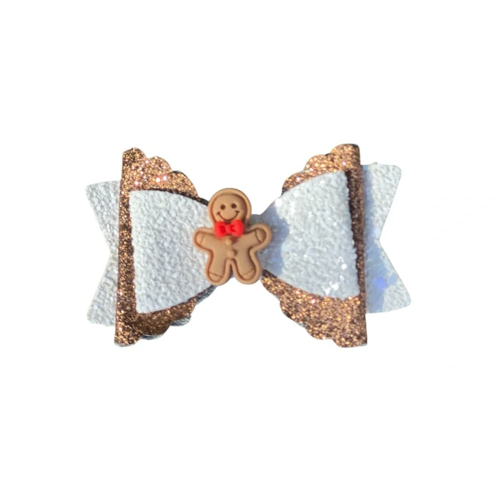 Brown and White Gingerbread Hair Bow Clip for Kids